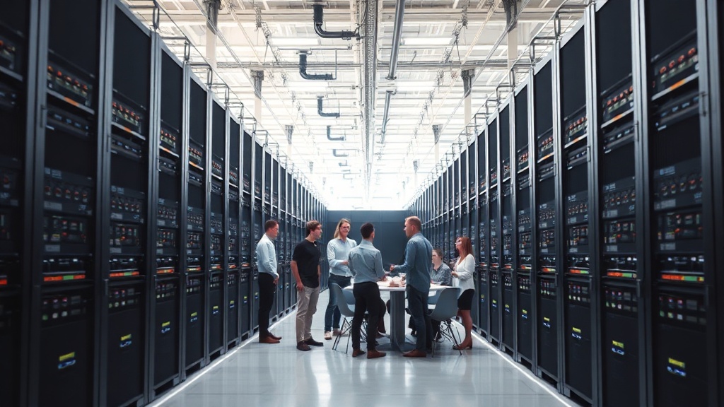 Server racks in a massive data center dedicated to AI computation