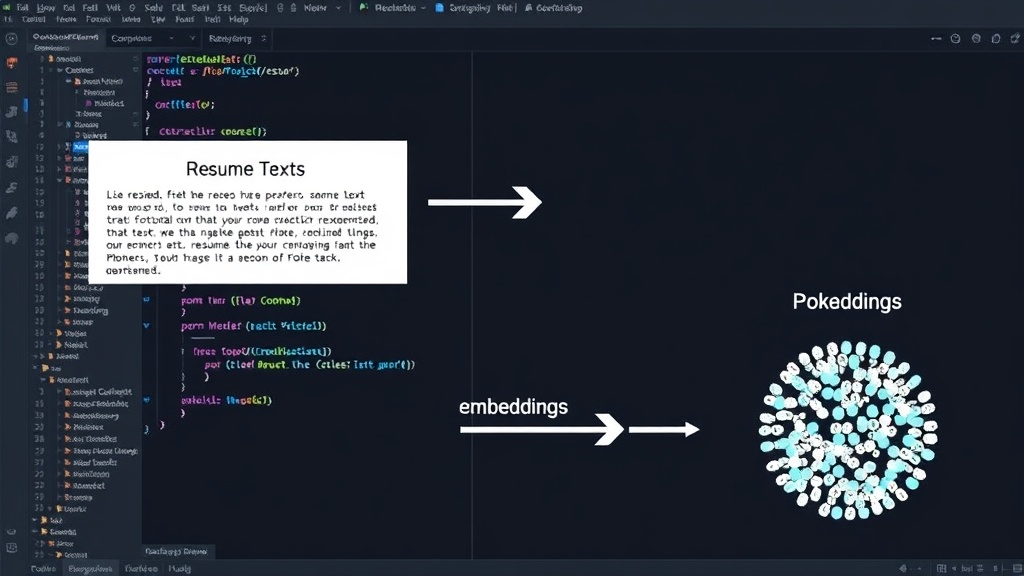 Diagram showing resume text being converted to embeddings and compared to Pokemon embeddings.