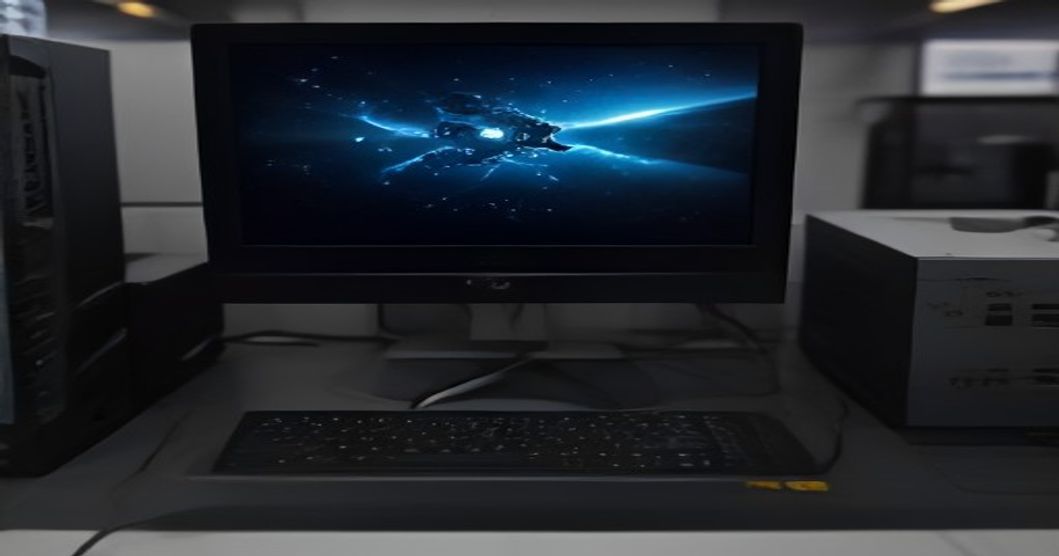 A curated selection of gaming laptops and monitors displayed on shelves at Best Buy