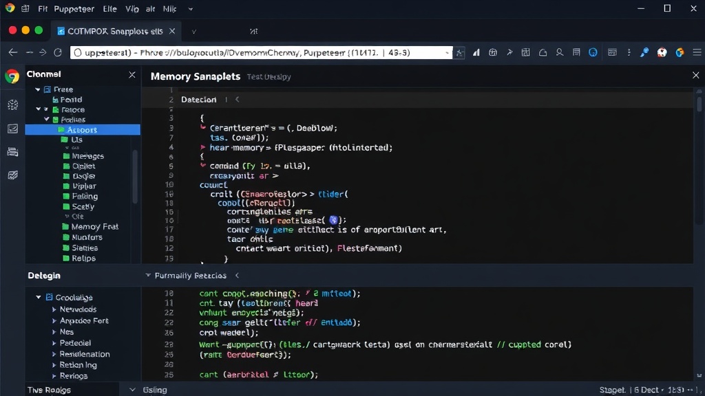 Chrome DevTools Memory tab showing heap snapshots for debugging Puppeteer