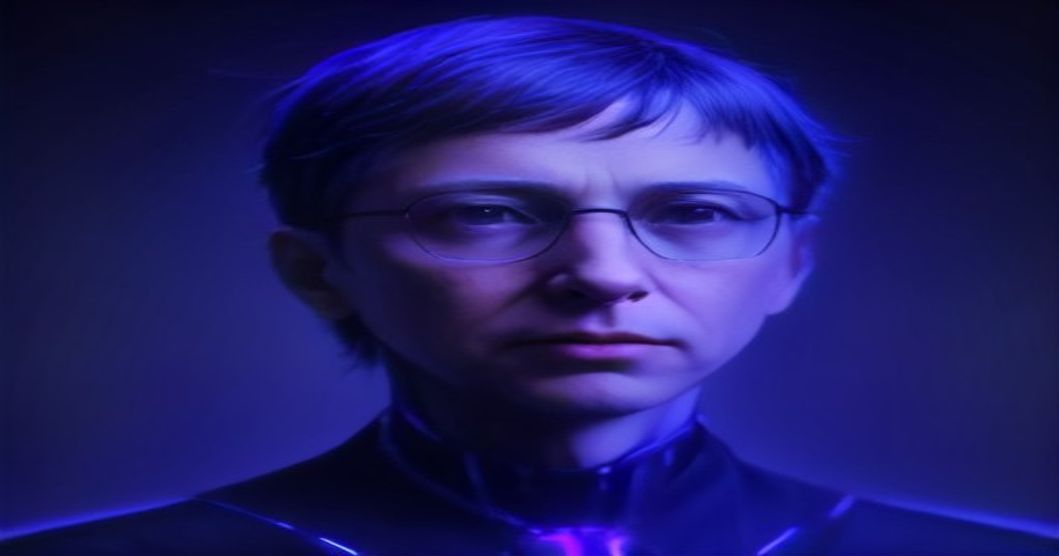 Bill Gates speaking at a technology conference about AI's future