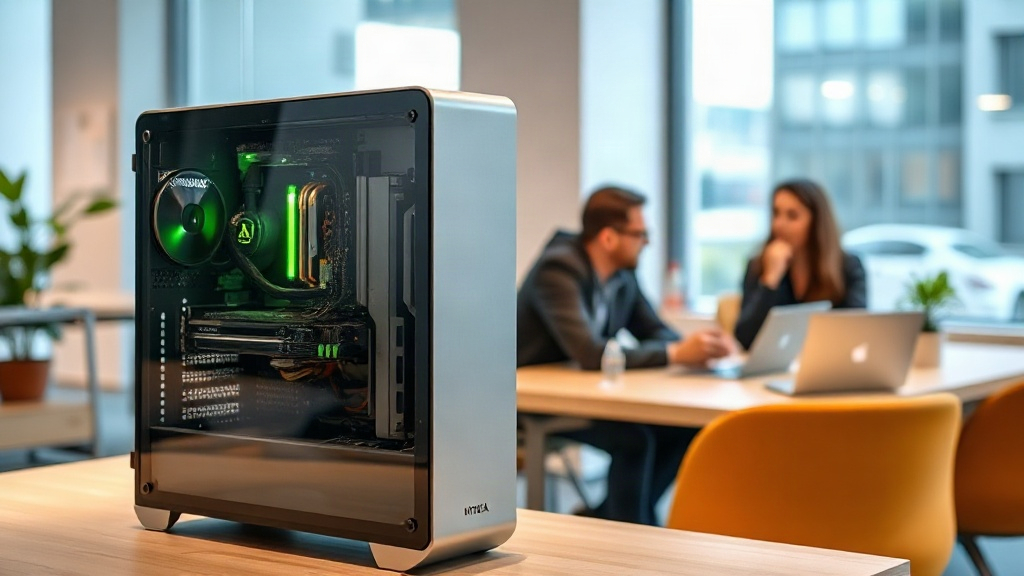A desktop PC tower with an NVIDIA RTX GPU visible inside its chassis