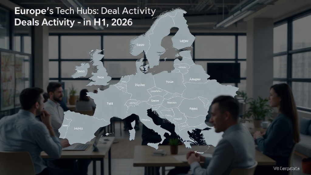 A map of Europe highlighting key tech hubs and their deal activity in H1 2026