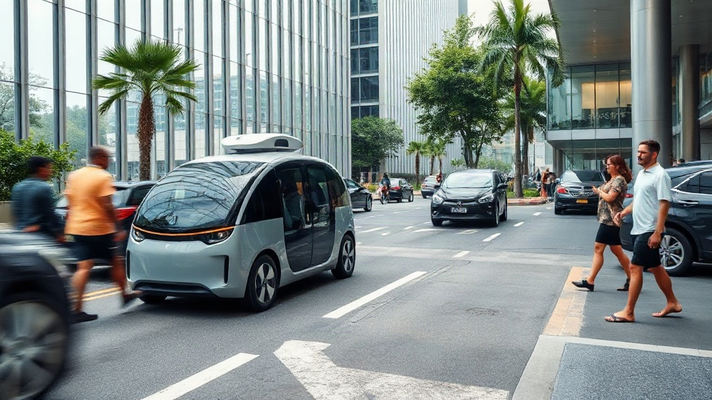 Waymo autonomous vehicle navigating a busy street in Singapore