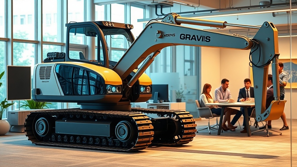 Concept art showing an autonomous excavator with Gravis Robotics' sensor array