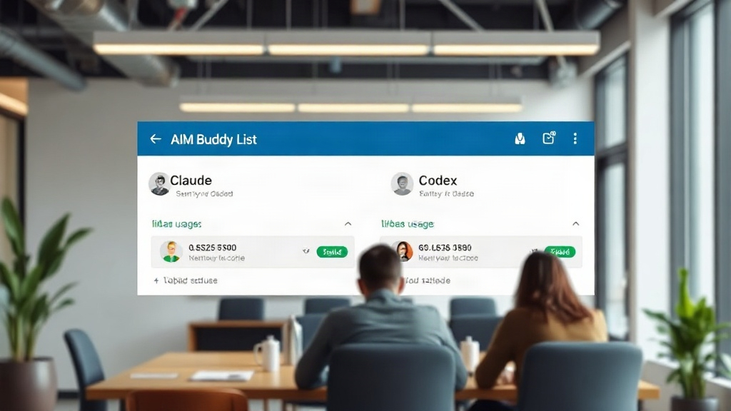 Conceptual representation of an AI buddy list interface showing Claude and Codex usage statuses