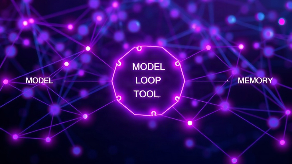 Diagram illustrating the core components of an AI agent: model, loop, tools, and memory.