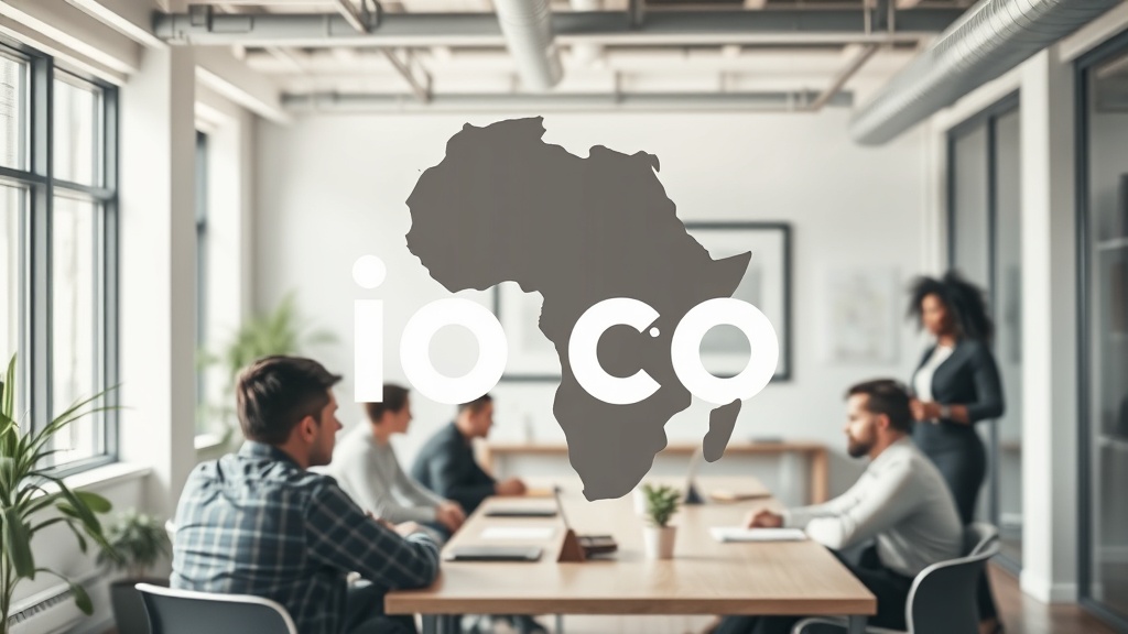 iOCO logo with an overlay of African continent map to signify expansion