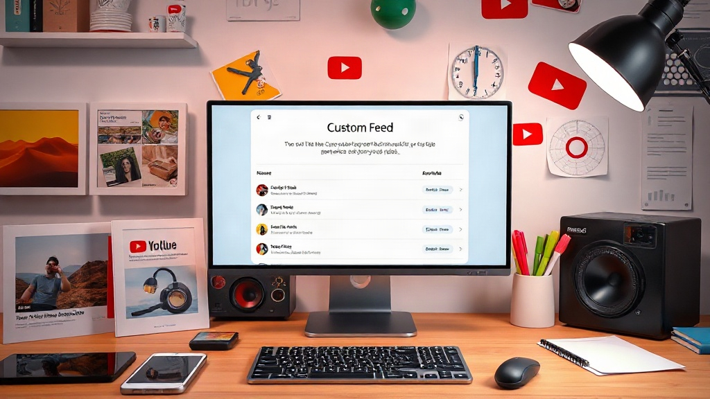 User interface mock-up showing a custom feed generation prompt for YouTube AI