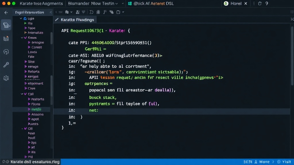 Karate DSL feature file example showing Gherkin syntax for API request and assertion