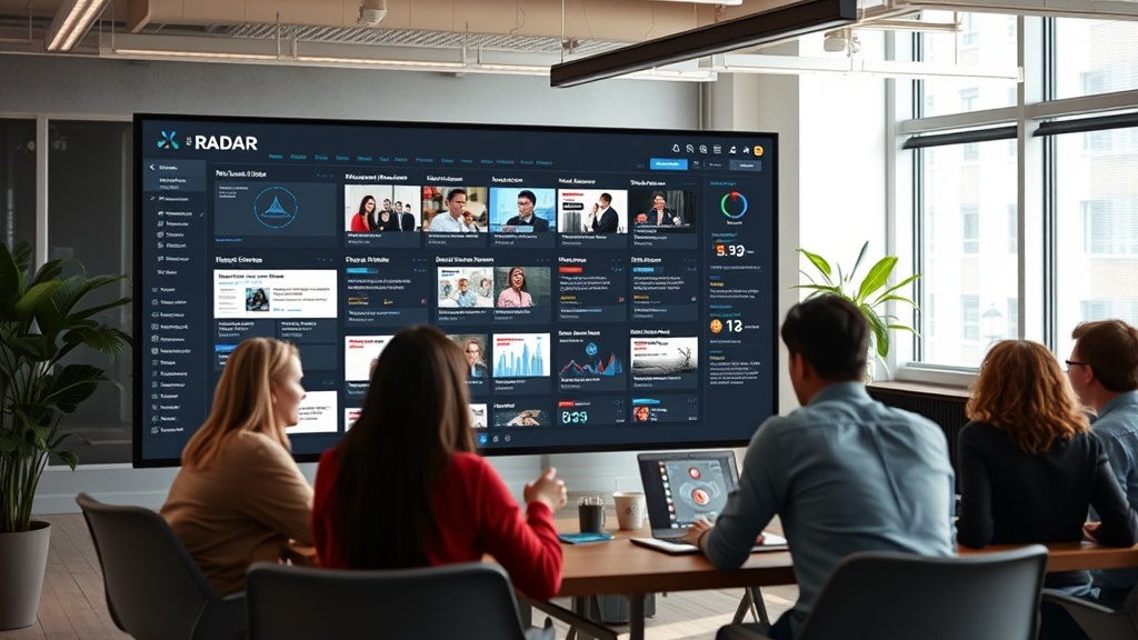 Radar dashboard displaying aggregated news feeds and AI-generated summaries