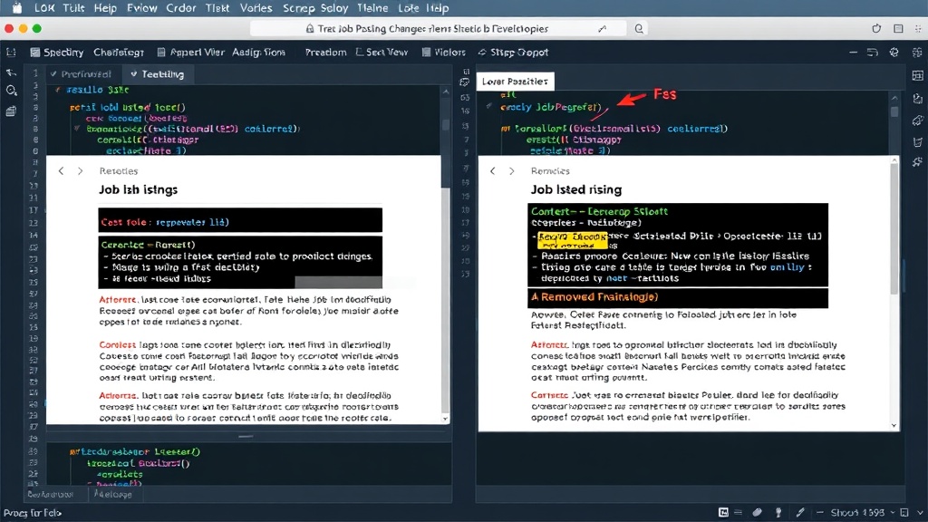 Visual comparison of two job listing pages highlighting new and removed roles