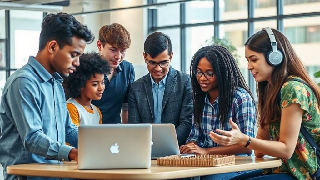 A diverse group of high school students engaging with AI learning tools.
