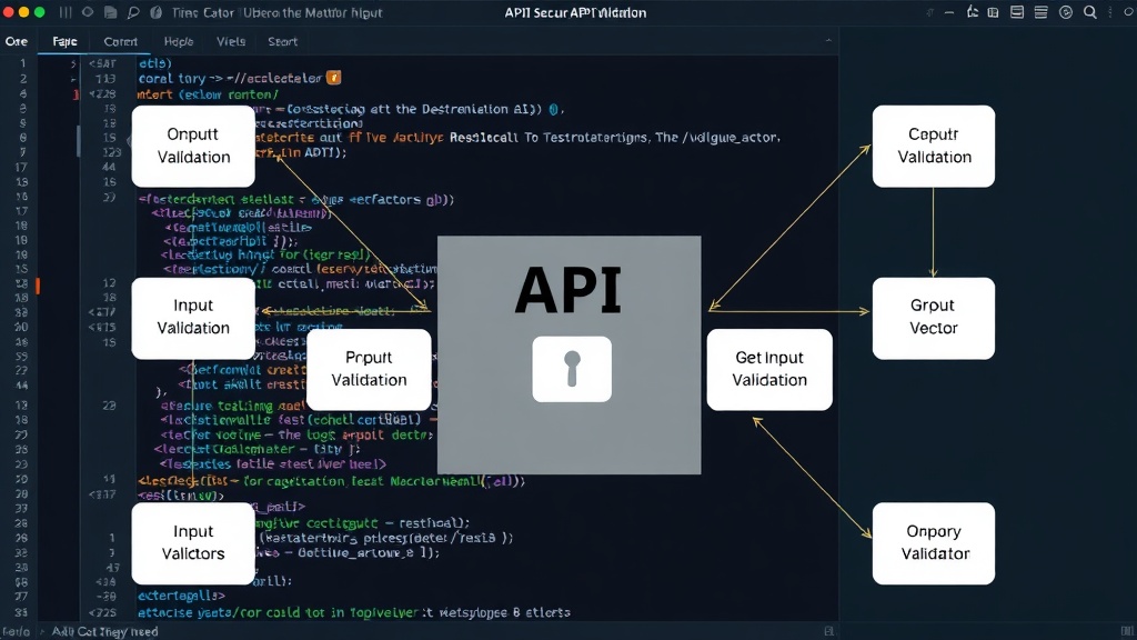 Diagram illustrating API input validation as a security gate against various attack vectors