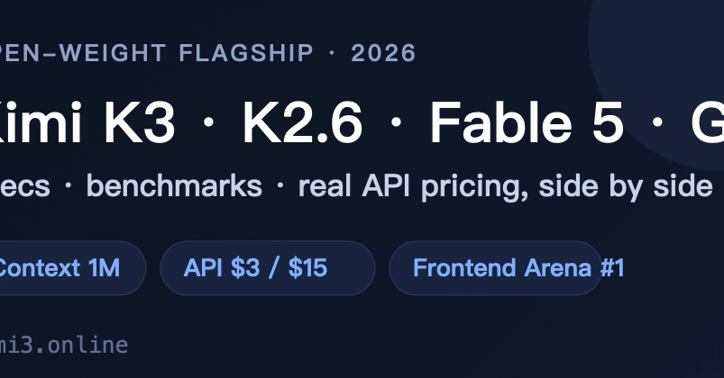 Kimi K3 vs. K2.6 vs. Fable 5 vs. GPT: Specs and API Pricing Compared