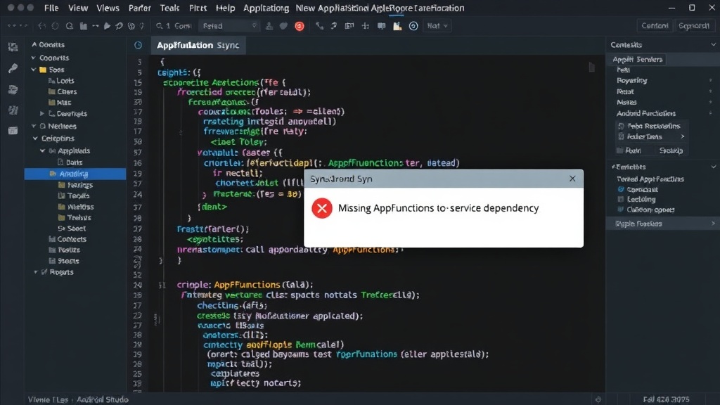 Android Studio sync error message indicating missing AppFunctions service dependency