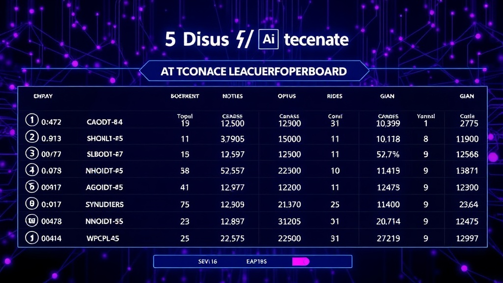 A conceptual visualization of AI model performance metrics on a competitive leaderboard.
