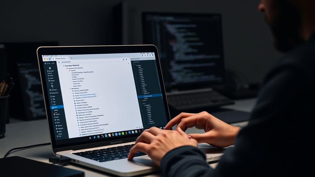 Developer building a task list app interface on a laptop