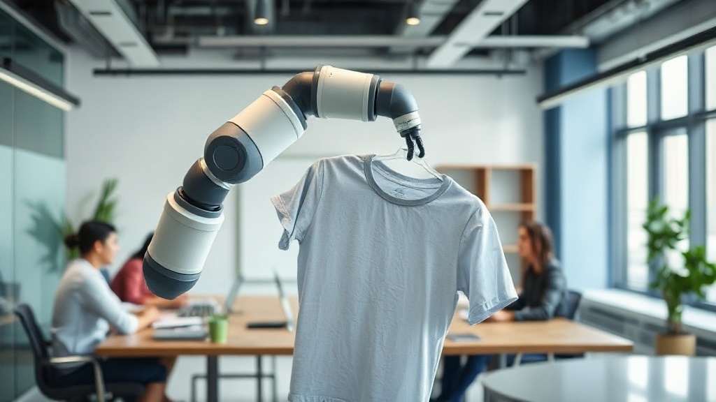 Robotic arm precisely folding a t-shirt with complex AI vision