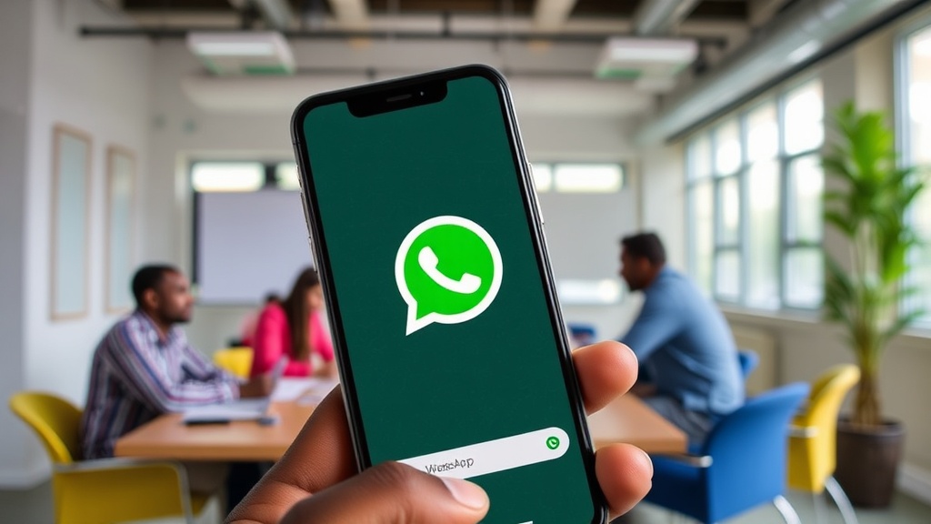 SentiBud logo displayed prominently on a smartphone screen showing a WhatsApp chat interface.