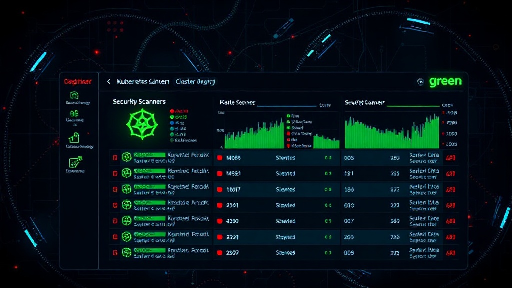 Kubernetes cluster overview dashboard showing all security scanners reporting green