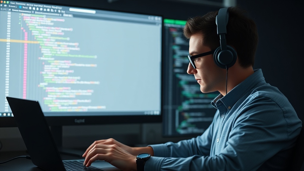 A programmer using an AI code assistant to generate boilerplate code for a web application