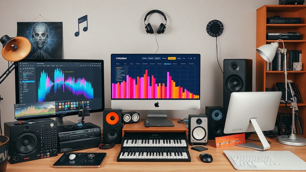 Visual representation of AI music generation process versus traditional music creation