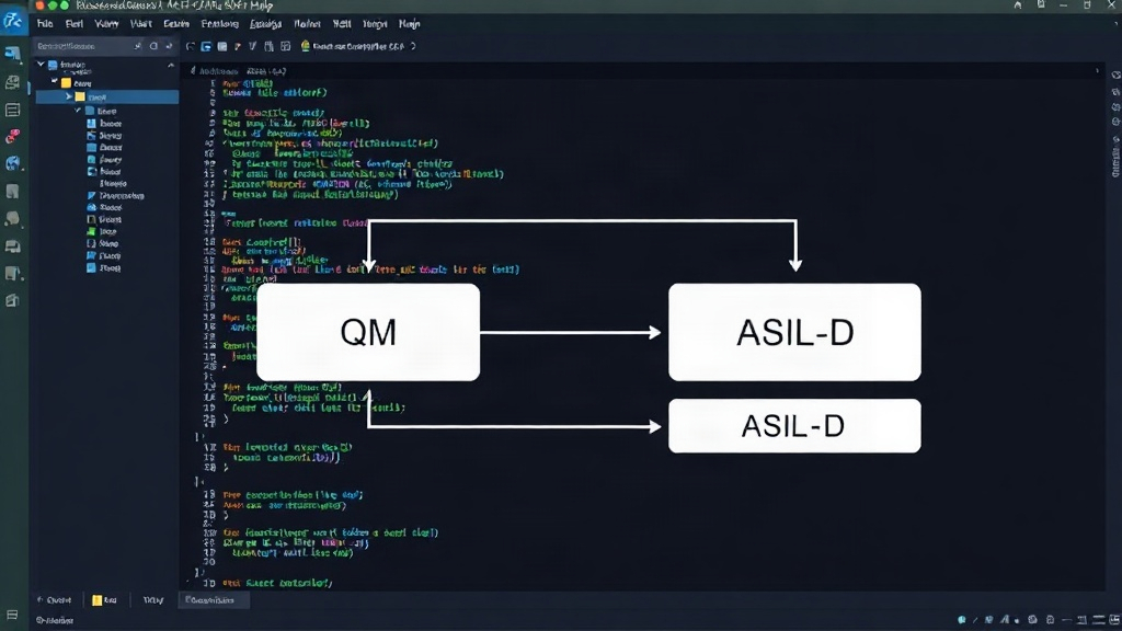 Diagram illustrating isolated QM and ASIL-D software bands with shared hardware.