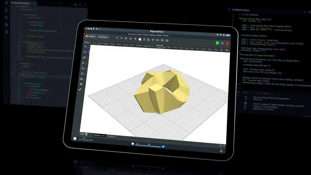 User interface of PixyCAD on an iPad showing a complex 3D model being edited.
