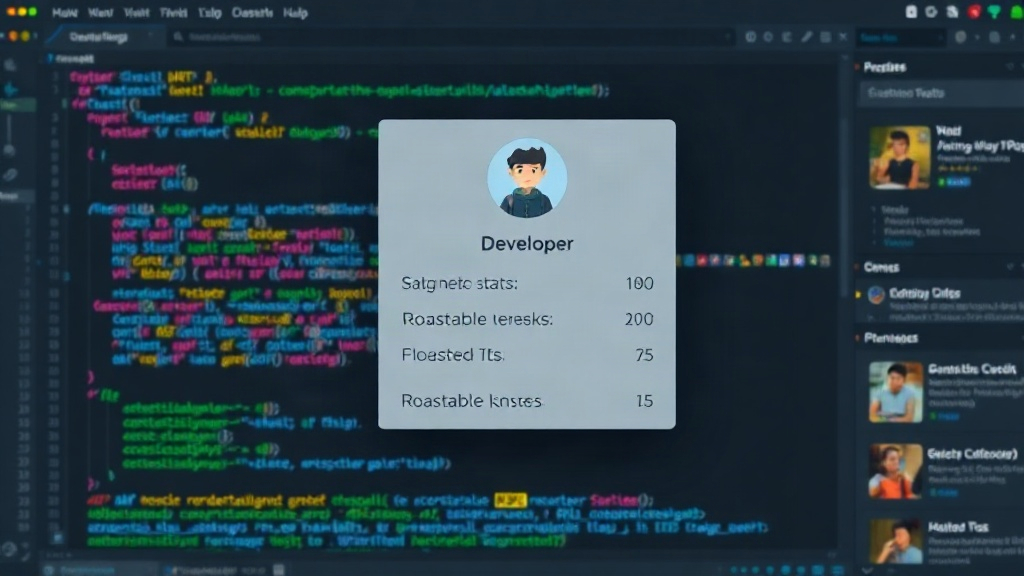 Example character card showing a developer's RPG stats and roastable weakness