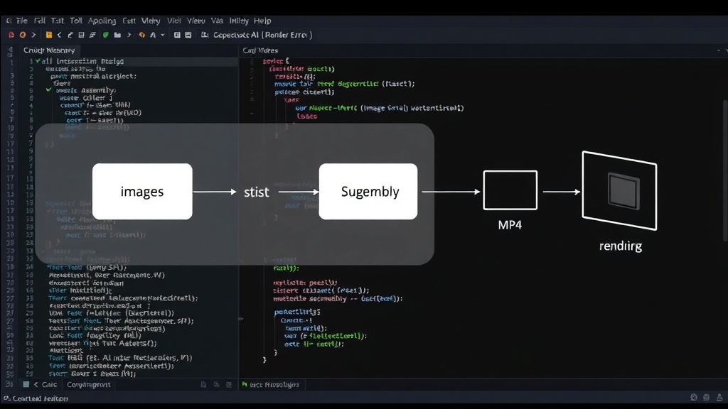 Diagram illustrating a basic AI video pipeline with distinct stages like script, image sourcing, scene assembly, and MP4 rendering