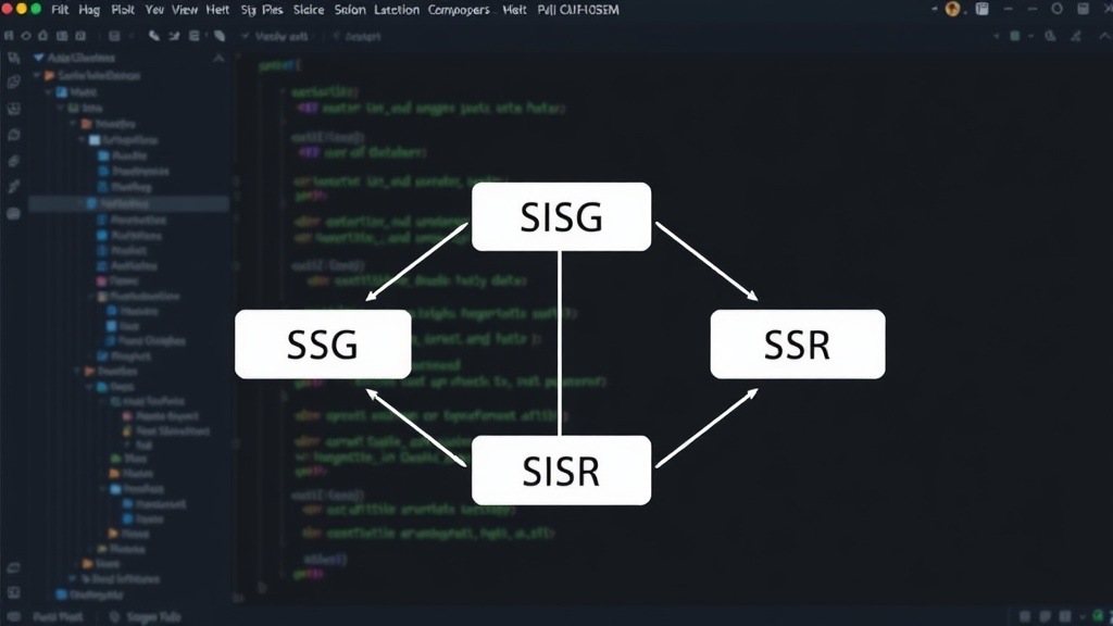 Diagram illustrating Next.js data fetching methods like SSG, SSR, and ISR