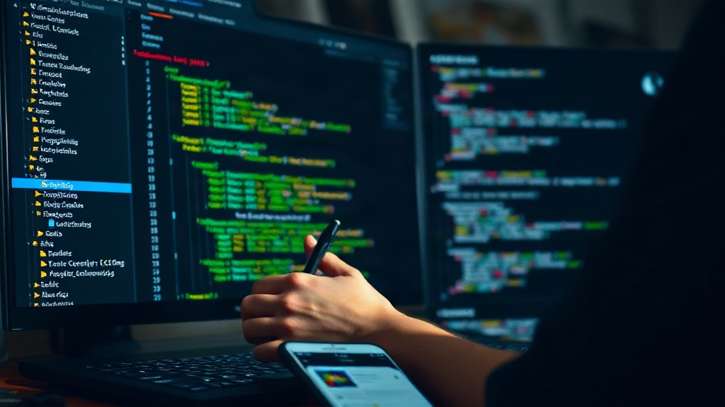 Developer writing TypeScript code for a mobile app UI