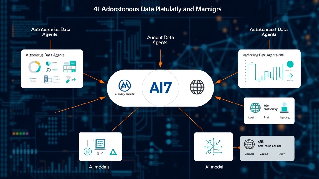 Diagram illustrating autonomous data agents interacting with various data sources and AI models.
