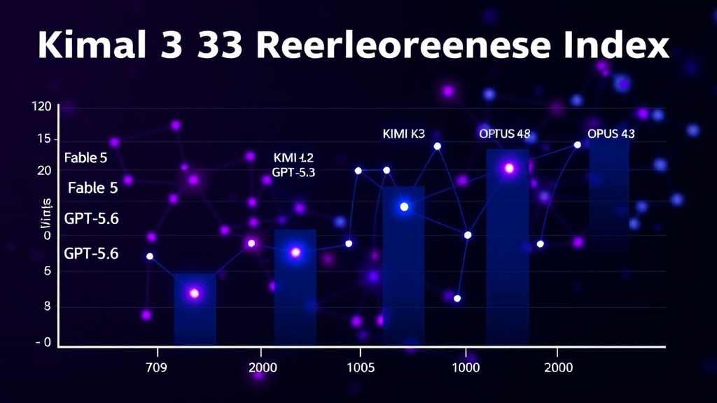 Chart showing the rankings of Fable 5, GPT-5.6 Sol, Kimi K3, and Opus 4.8 on the Intelligence Index.