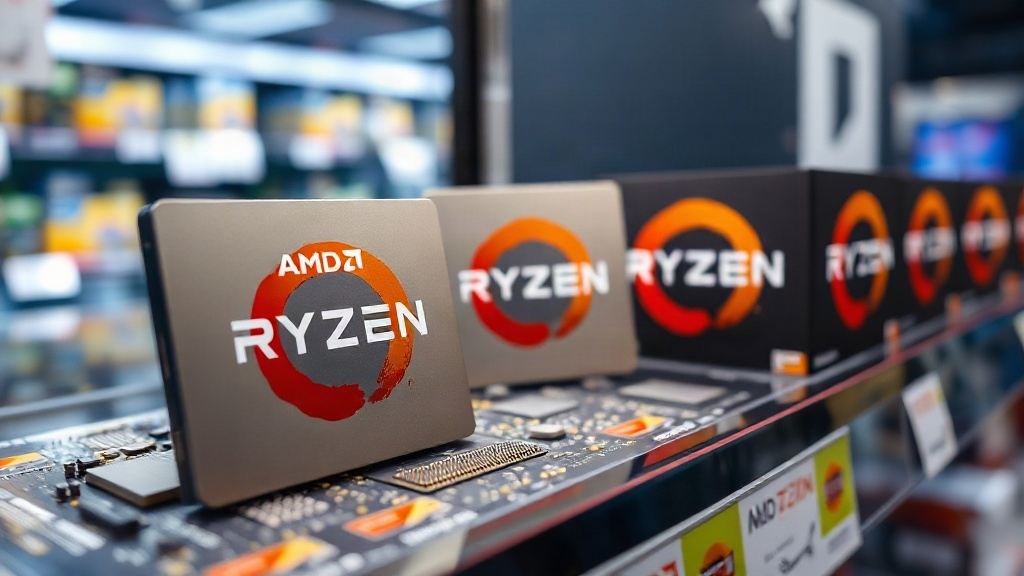 AMD Ryzen 5 5500F and 7500 processors displayed on a retail shelf.