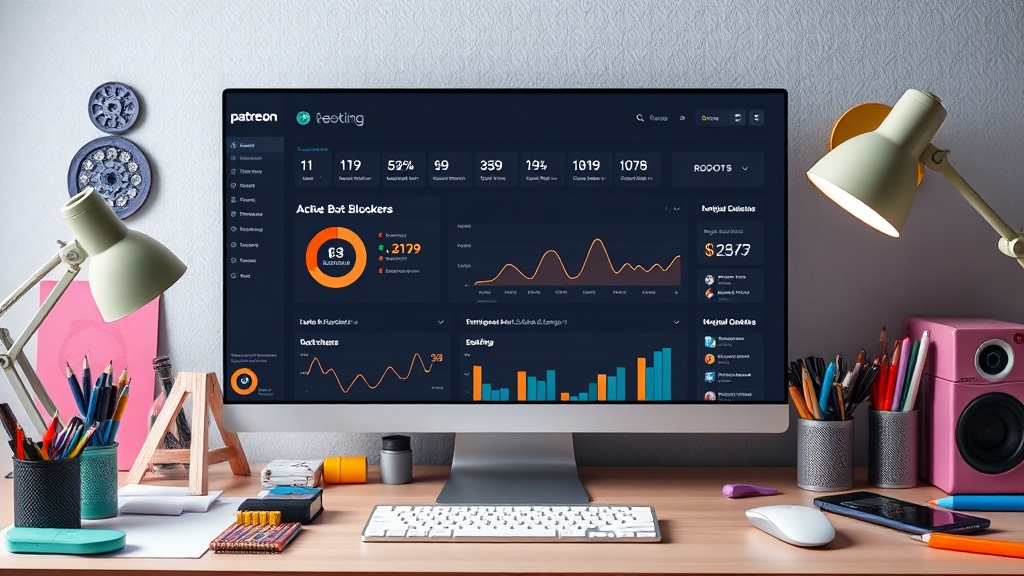 Patreon dashboard displaying active bot blocking status and analytics