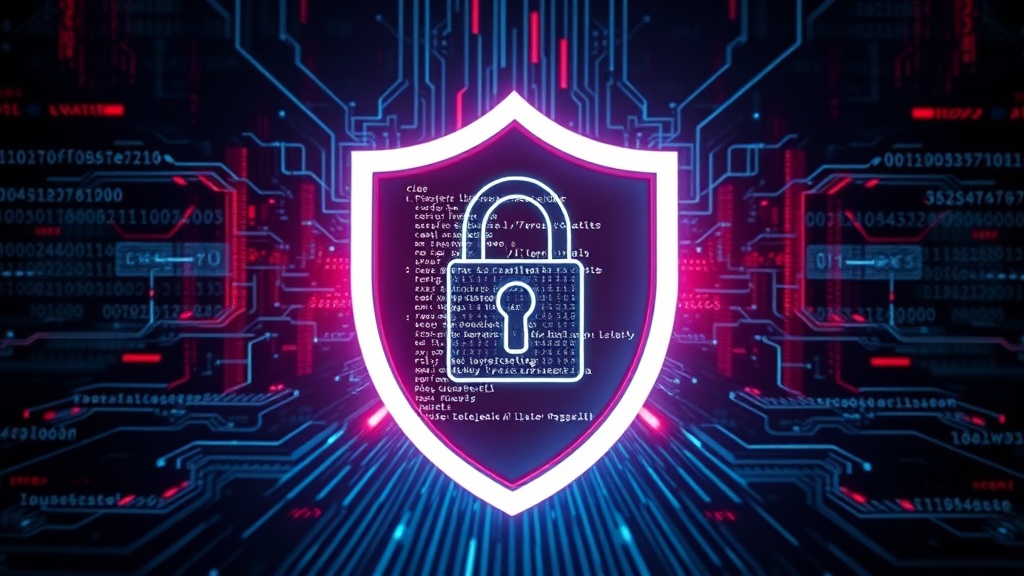 Conceptual graphic showing AI code generation being used for malicious purposes.
