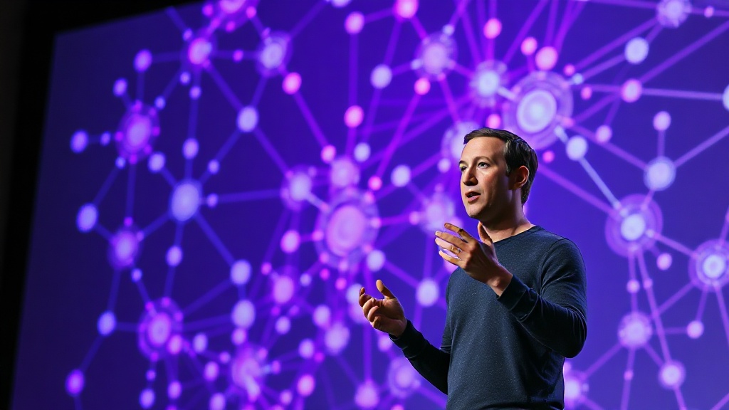 Mark Zuckerberg presenting Meta's AI vision at a company event