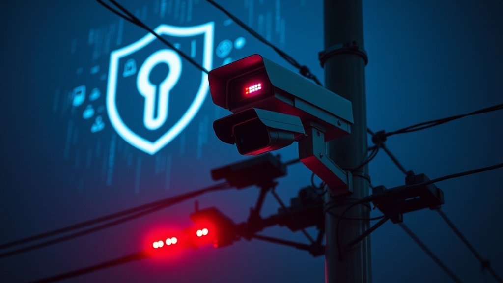 A Flock Safety ALPR camera mounted on a utility pole, illustrating the technology in question