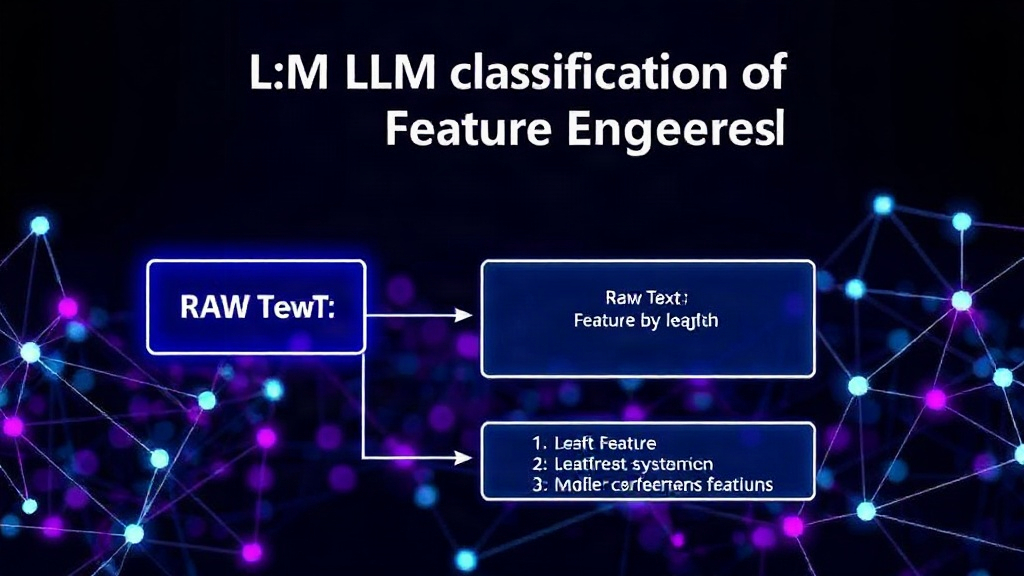 Diagram showing raw text input to an LLM, with structured feature output for classification.