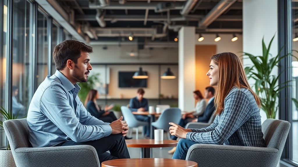 Founder interviewing candidate discreetly in a neutral offsite location