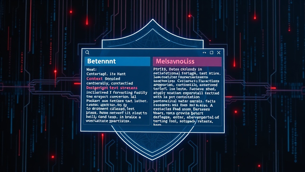 Diagram illustrating the concept of an AI context window being overloaded with benign and malicious text inputs.