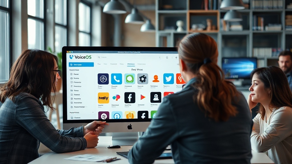 A user browsing a curated list of voice applications on the VoiceOS App Store interface.