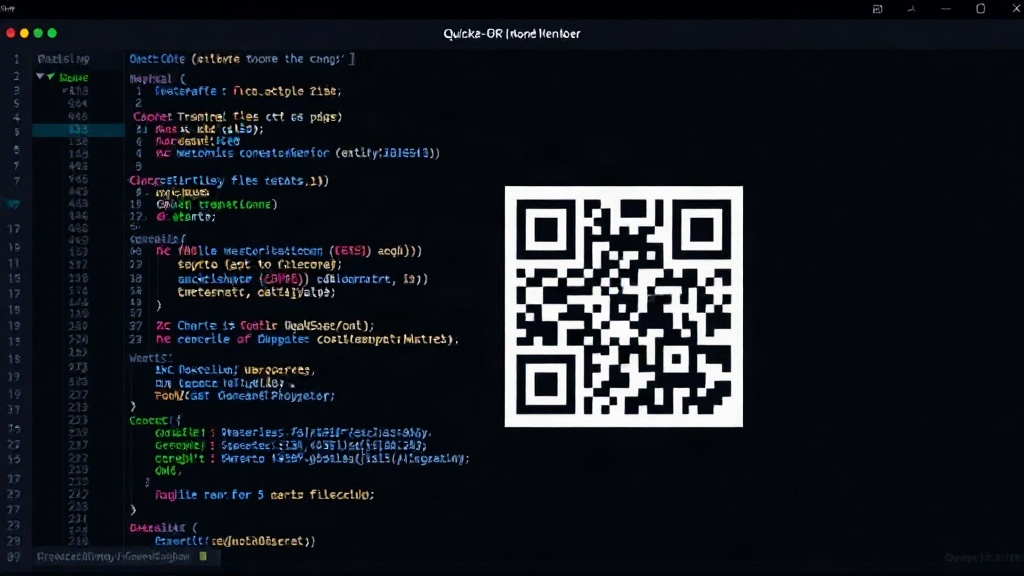 Developer machine terminal displaying QuickShare-QR ASCII QR code for file transfer