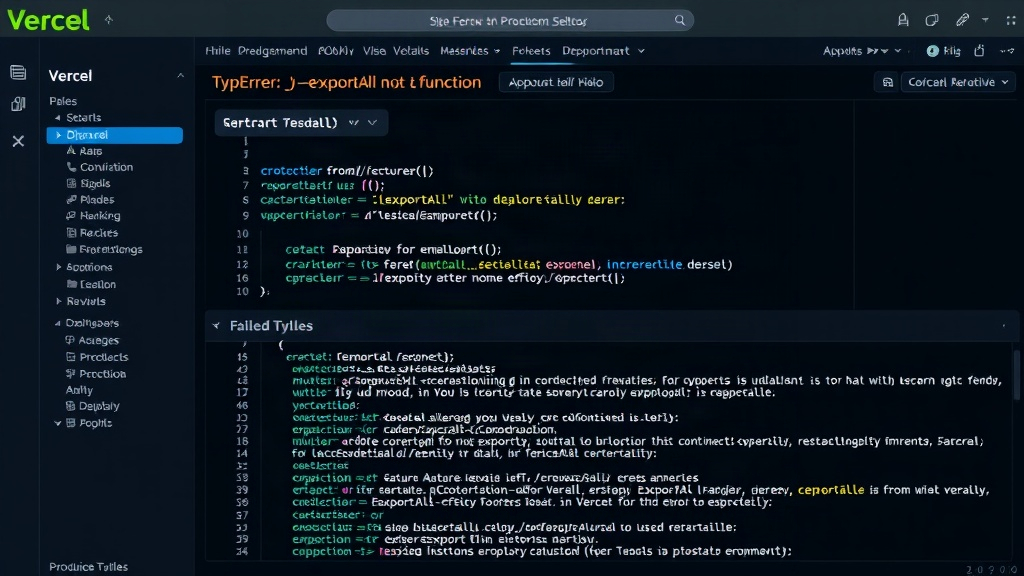 Vercel dashboard showing multiple failed production deployments with a 500 error