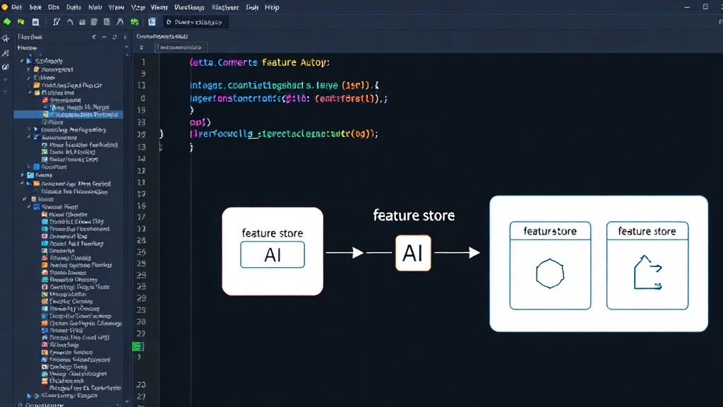 Diagram illustrating data flow through a feature store for AI model training and serving.