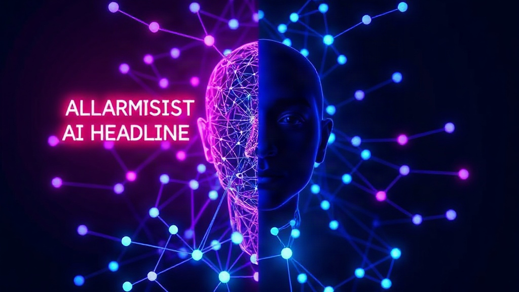 A split image: one side shows alarmist AI headlines, the other shows researchers collaborating on AI safety
