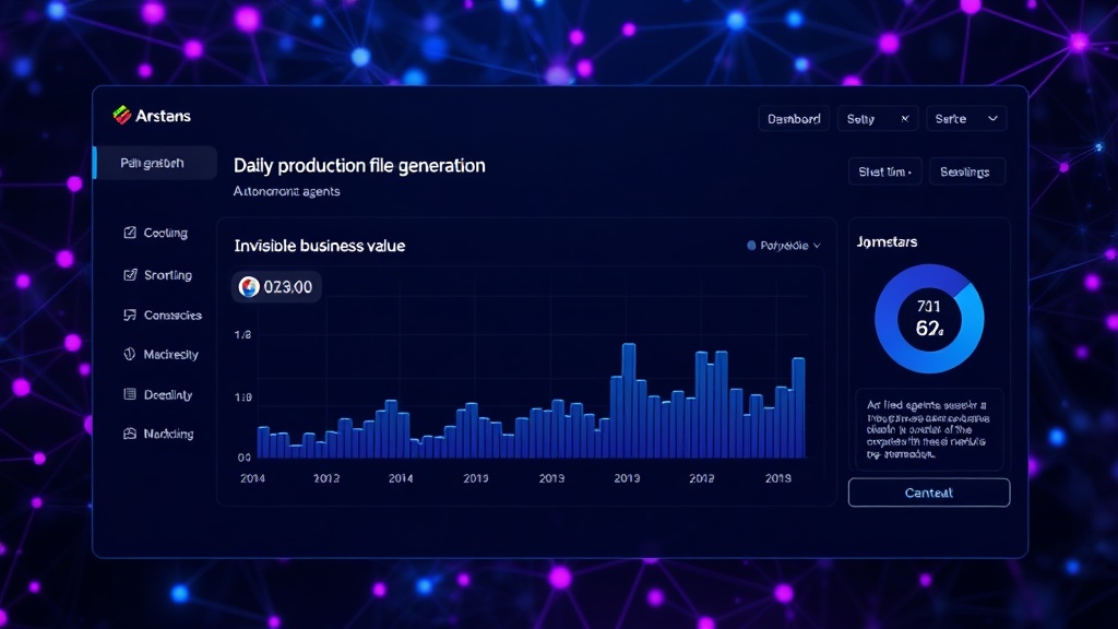 Dashboard view showing daily production file generation metrics by autonomous agents