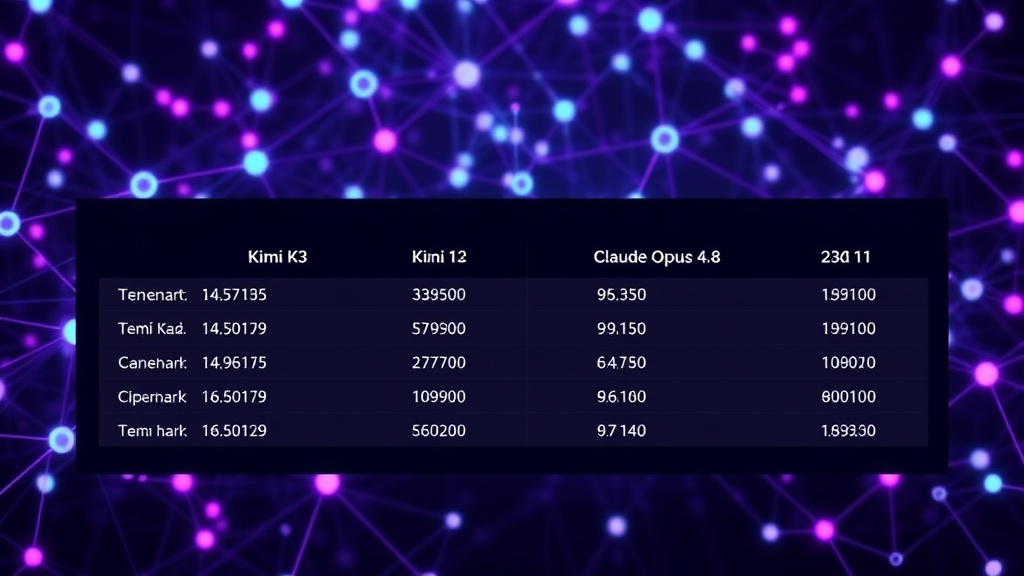 Comparison table showing benchmark scores for Kimi K3 and Claude Opus 4.8
